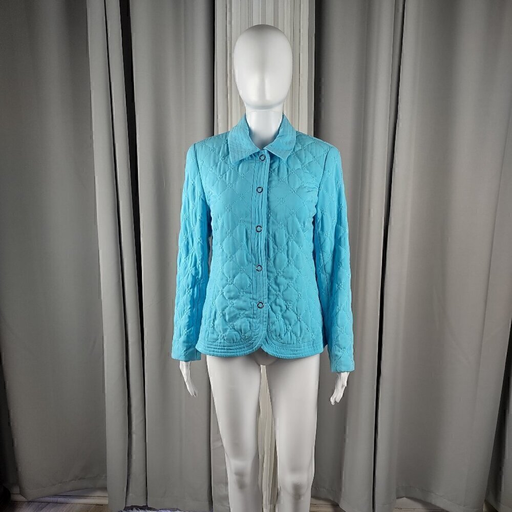 Requirements Sky Blue Quilted Lightweight Snap Up Outdoor Coat Jacket Size Small